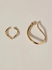 2pcs Minimalist Fashion Geometric Twisted Metal Ear Cuffs, Suitable For Women's Daily Commute Wear - Yellow Gold - View 4