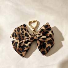 Leopard Print Bow Fabric Bag Charm, Vintage Style Keychain Bag Decoration Pendant - Coffee Brown - View 2