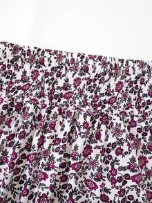EARO Elegant Women's Plus Size Long Ditsy Floral Skirt, Non-Stretch Fabric, Flowy Fashionable Print, Suitable For Casual Daily Wear - Purple - View 6