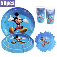 50pcs Theme Tableware Set, Suitable For 10 People, Birthday Party Tableware Set, Includes Plates, Cups And Napkins. Holiday Decoration Supplies, Suitable For Camping, Picnic, Backyard BBQ And Holiday Party Venue Decoration. - Multicolor - View 1