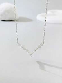 ESBERRY 1pc Elegant Cubic Zirconia Pendant Necklace, Exquisite Women's Jewelry Gift, Suitable For Birthday, Party, Holiday - V-shaped Diamond Necklace - View 7