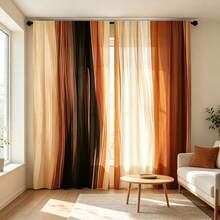2pcs Abstract Vertical Striped Curtains, Featuring A Pattern Of Beige,Brown,And Black Stripes,2D Flat Printing,Translucent,With Rod Pockets,Suitable For Living Rooms And Bedrooms,Serving As Modern Minimalist Bohemian Home Decor - Multicolor - View 7