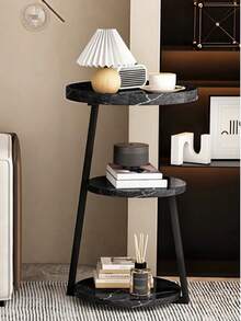 Living Room Sofa Side Table, Small Coffee Table, Storage Rack, Wooden Tabletop With Sturdy Metal Frame, Space Saving Nightstand, 3-Tier Display Accent Table For Home Decor Beside Sofa In Living Room & Bedroom - Multicolor - View 11