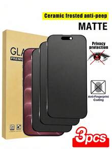3 buah Pelindung Layar Privasi Matte, Kompatibel dengan iPhone Duo/18 Pro Max/18 Pro, Bahan Non-Kaca, Film Keramik Anti-Intip dan Anti-Silau, Anti-Sidik Jari, Kompatibel dengan Casing Ponsel, Kompatibel dengan 17 Pro Max/17 Air/16 Pro Max/16 Pro/16 Plus/16/15 Pro Max/14 Pro Max/13 Mini/12/11/XS Max/XR/8+/7 Plus - Hitam - View 1