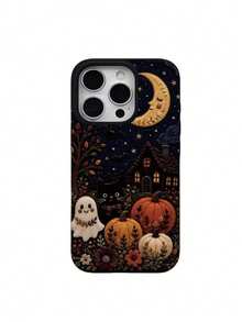 1 Piece Luxury Custom TPU Phone Case With Halloween Elements, Ghost, Moon And Pumpkin Pattern, Anti-Drop, Black, Liquid, Straight Edge, Compatible With IPhone 16 Pro Max/16/16 Pro/16 Plus/15/15 Pro Max/15 Pro/11/12/13/14 Pro Max/11 Pro/11 Pro Max/12 Pro/12 Pro Max/13 Pro/13 Pro Max/14 Pro/14 Pro Max, Soft Case With Premium Touch - Black - View 2