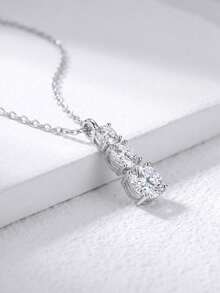 1pc Moissanite Necklace Luxurious 1CT Four Claws Three Stone Pendant Necklace Perfect For Women's Parties - Silver - View 4