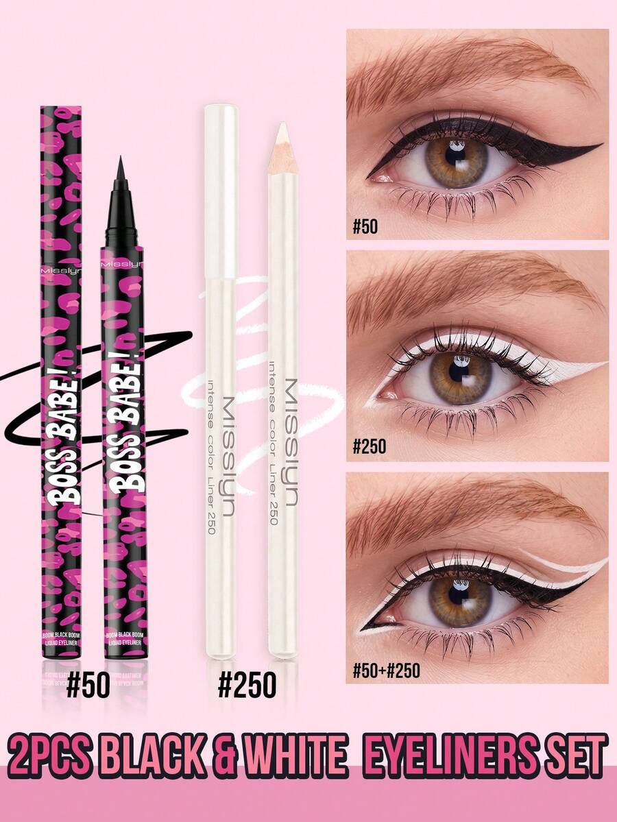 MISSLYN 2Pcs LINER Set, Ultra-Fine, Waterproof, Smudge-Proof, Long-Lasting, One-Stroke Finshed, High-Pigment, Deep Gaze Look, Smooth Texture,Ideal For Girl & Women, Back To School, Commute, Dates, Parties, Halloween,Perfect For Y2K - #Set 1 - View 1