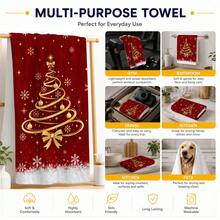2pcs Christmas Red Printed Kitchen Towels, Gold Christmas Tree Bow Snowflake Star Pattern, Red & Gold Holiday Hand Towels, Winter Kitchen Home Decor Towels, Christmas Party Holiday Decoration, Baking Cleaning Holiday Gift - Multicolor - View 7