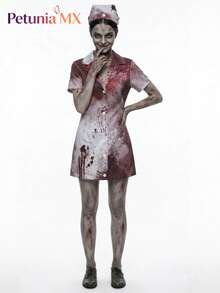 Halloween Cosplay Horror Zombie Nurse Dark Bloody Bloody Zombie Medical Women's Costume - Negro - Ver 2