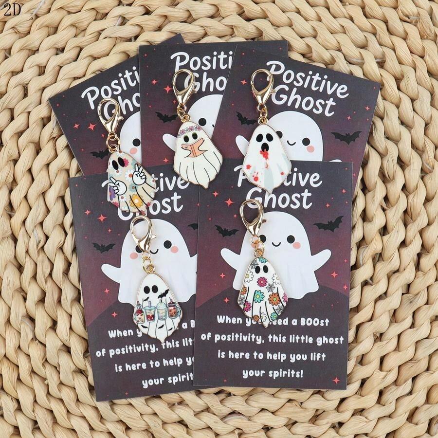 5pcs Halloween Ghost Keychains, Cute & Funny Keychains, Suitable For Halloween Theme Party Decorations, Unique Backpack & Key Pendant