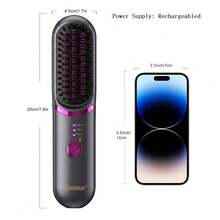 Hatteker USB Rechargeable Straightening Comb, 3 Temperature Settings, Portable Travel Hot Air Brush, Straight & Curl Dual-Use, Root Volumizing Styling Comb - Multicolor - View 3