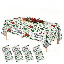 Christmas Rectangular Disposable Tablecloth - 54*108 Inches | (4 Pieces/1 Piece) Indoor And Outdoor Plastic Christmas Decorations | Winter Tablecloth For Christmas And New Year | White Plastic Tablecloth - White and Green - View 9