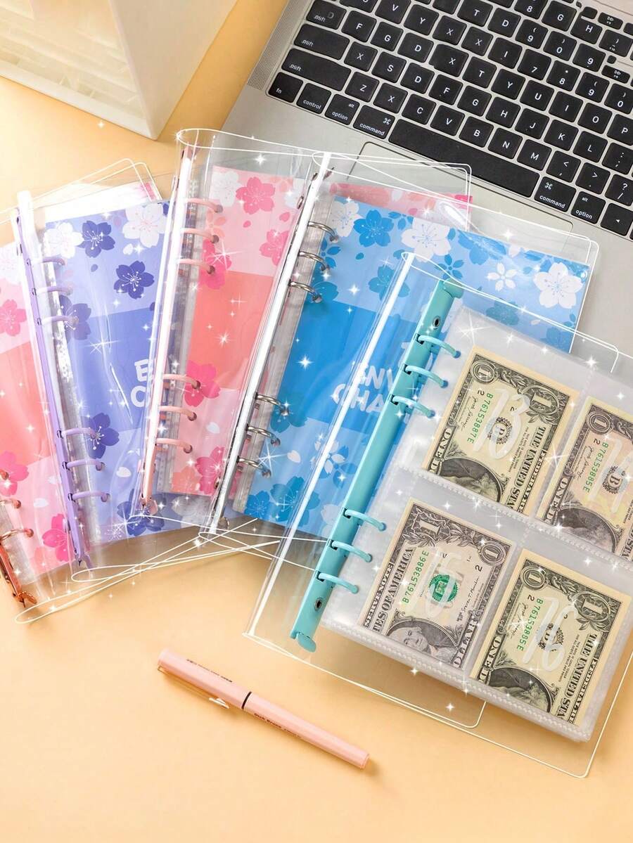Floral 100-Day Savings Challenge Notebook, Budget Planner Binder With Cash Envelopes And Memo Pages, Daily Planning Financial Goal Savings Organizer, Suitable For Home, Office, Travel, Holiday Gift And Personal Organization Management - Multiple Styles - View 1