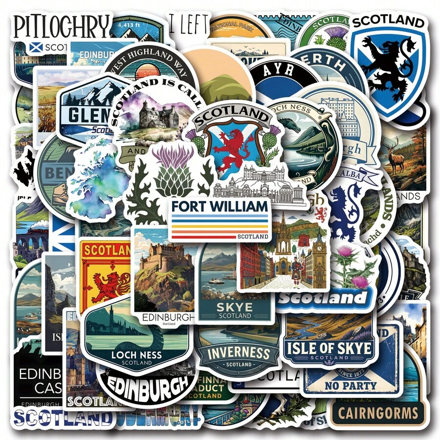61Pcs Scotland Stickers Pack | Western Stickers,High Quality Stickers For Scrapbook,Graffiti Sticker,Journaling,Laptop,Bumper,Skateboard,Water Bottles,Computer,Cartoon,Hard Hat,Car Stickers,Stickers Can Bring A Lot Of Fun To Your Life - Scotland - View 1