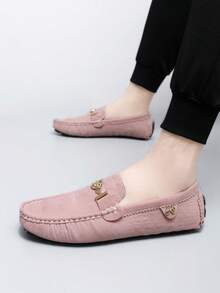 GAISIMA Men's Matte Suede Metal Buckle Loafers, Light Luxury Casual Slip-On Driving Shoes With Perforated Design, Suitable For Daily Business And Dating, Spring/Autumn Style - Pink - View 8