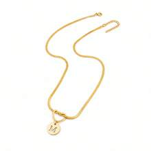 Initial Charm Snake Chain Gold Plated Letter Necklace For Women Men With Heart Knot Disc - Yellow Gold - View 2