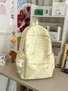Star Print Nylon Backpack For Girls, Large Capacity Student School Bag With Multiple Compartments, Suitable For Elementary, Middle And High School Students, Commuting, Travel, Shopping, Campus Casual, Cute Backpack With Cute Pendant, Multiple Colors Available - A - View 14