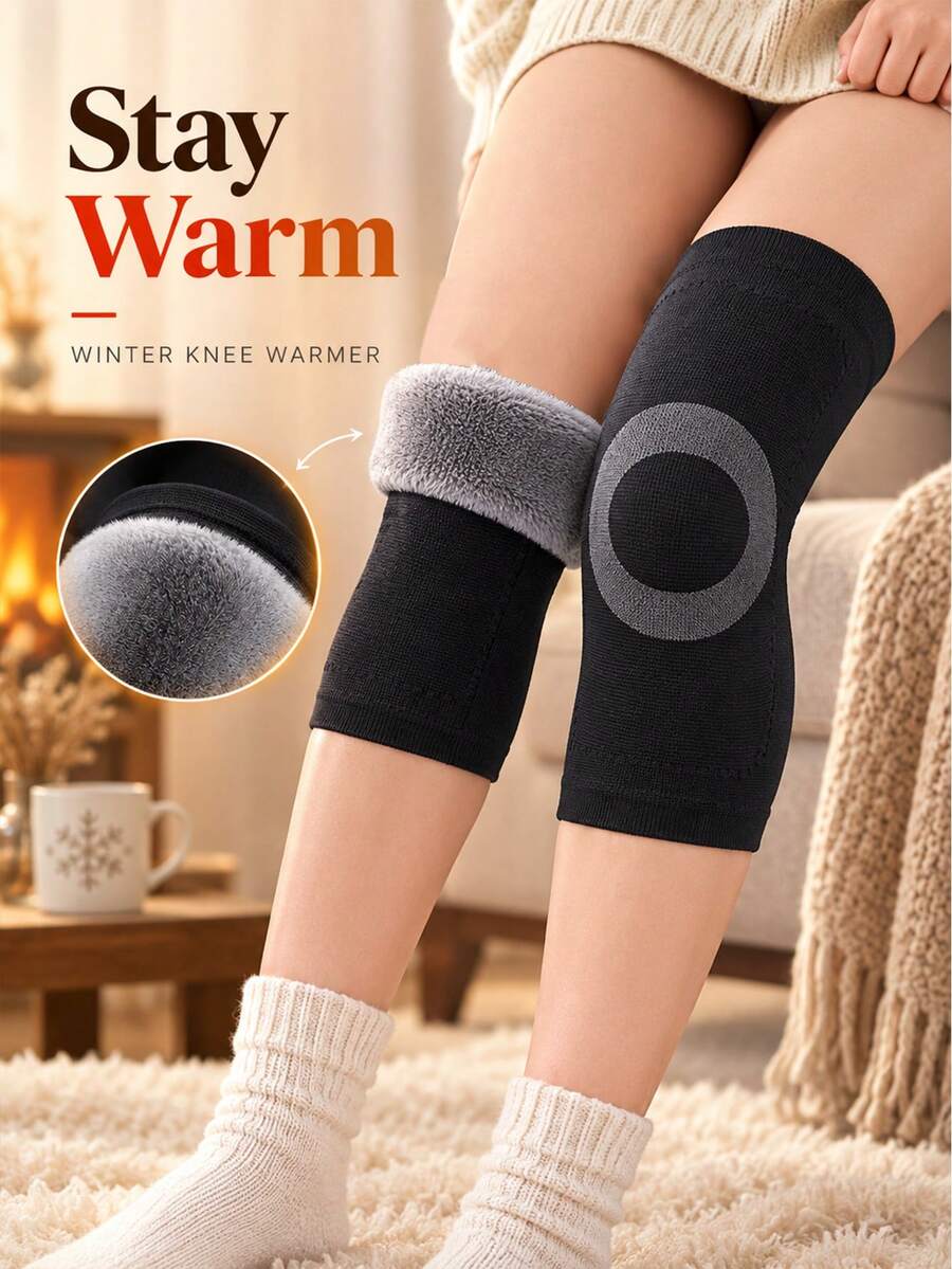 Thickened Fleece Lining Winter Knee Pads - Windproof And Cold-Resistant, Designed To Lock In Warmth. Specially Designed For Autumn/Winter Outdoor Cycling Or Sports; Inner Color Randomly Shipped. Holiday