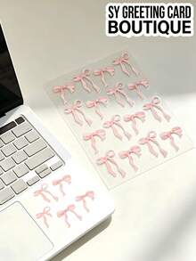 1pc Soft Pink Bow Decor Sticker, Transparent Base Self-Adhesive PET Patch, Minimalist Elegant Printed Bow Sticker, Suitable For Electronic Device Shells, Daily Item Surfaces, Adding Delicate Decorative Effect - Decorative Stickers - View 3