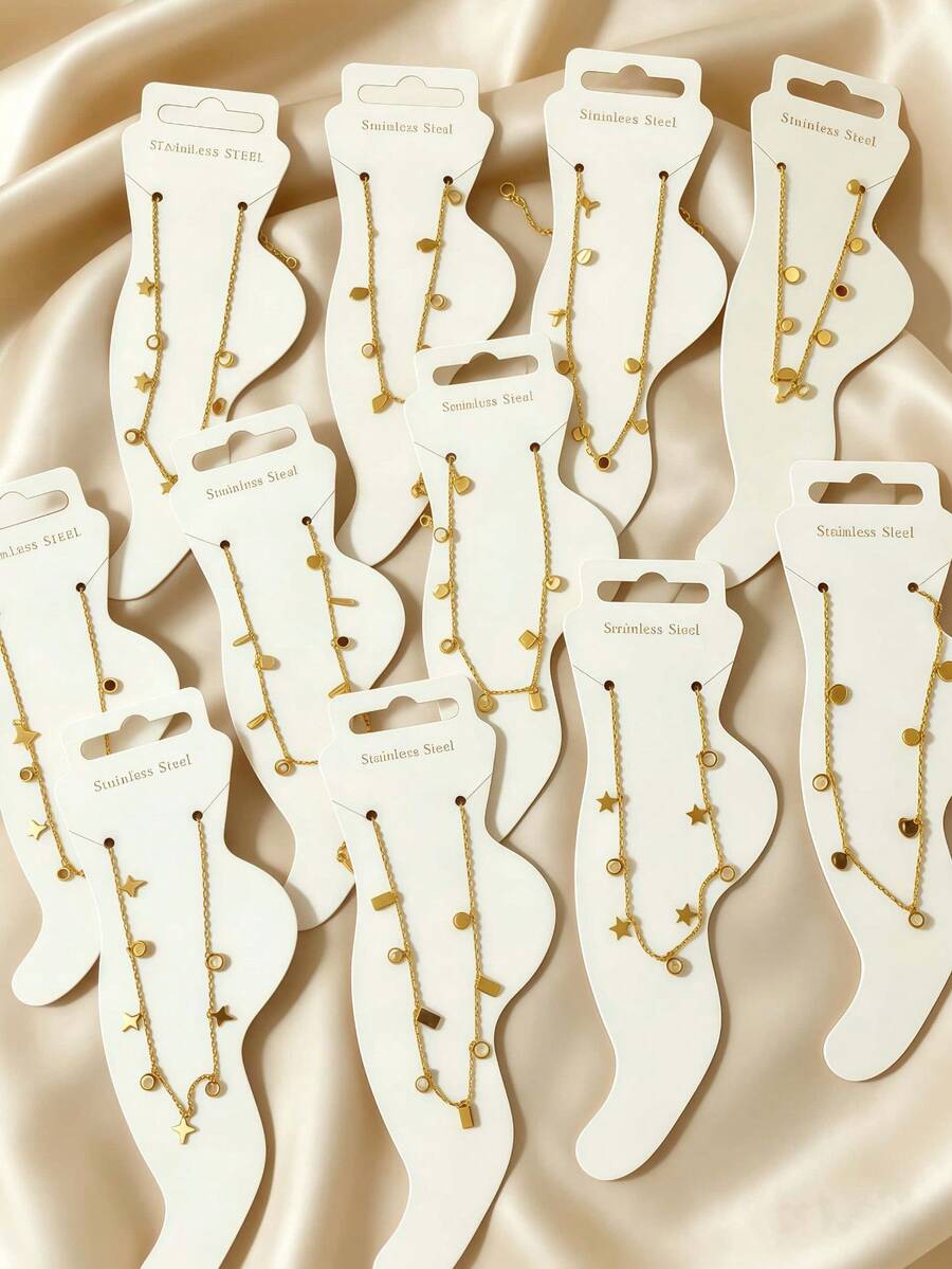 Random 2/6/9pcs Women Ankle Bracelets - Dongguan Factory Direct , Multiple Gold Plated Stainless Steel Anklets, Bulk Set Shipped Directly From Factory, Adjustable Waterproof Anklets Suitable For Beach, Daily Wear And Gifting. - Multicolor - View 1
