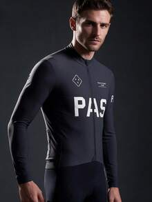 PAS CYCLING 修身款男女通用骑行服，长袖，立领，透气速干，适合山地车和公路车，防紫外线设计，3个口袋和1个拉链口袋，PAS字母印花，运动性能卓越，穿着舒适。 - 灰色 - 查看 4