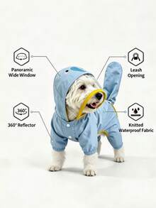 Blue Elephant Style Waterproof Dog Raincoat Set, Includes 1pc Raincoat And Waterproof Leash, Multiple Colors Available, Windproof And Fully Waterproof, Full Coverage Design, With Special Fasteners, Non-Slip Rubber Sole, Adjustable Hook And Loop, Full Paw Coverage And Reflective Strips - Multicolor - View 3