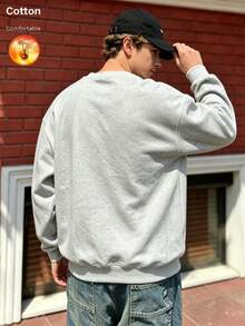 Men's Thermal Lined Crew Neck Loose Fit Sweatshirt, Mandala Pattern Print, Casual Streetwear For Autumn/Winter - Gray - View 2