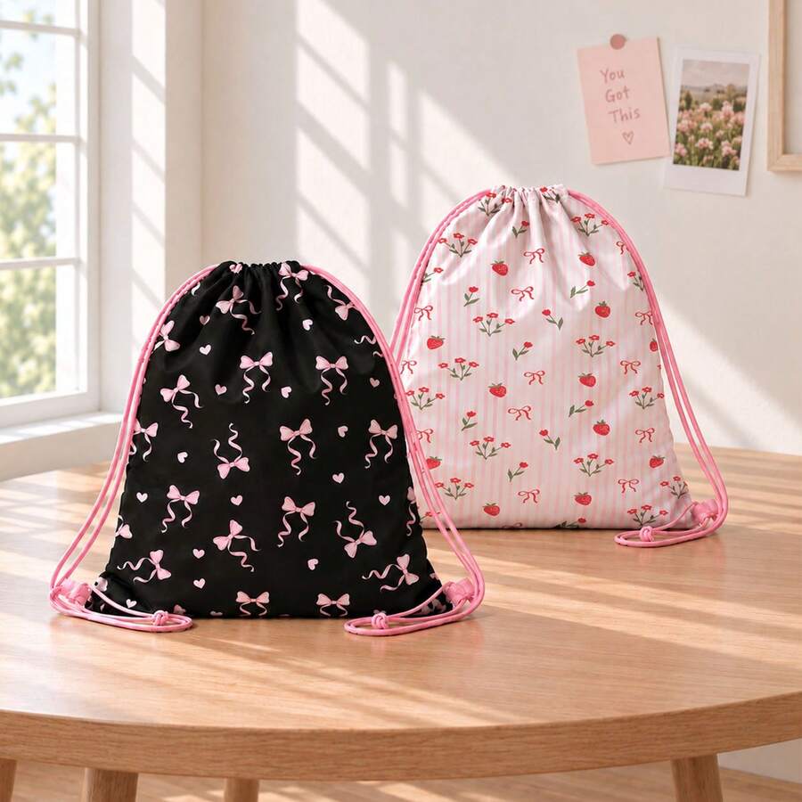 Drawstring Bag - Cute Bow Print Backpack - Suitable For School, Sports, Travel And Toy Storage - Sports Fitness Swimming Travel Backpack - Drawstring Sports Bag - View 1