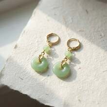 JOJELOO 1PC Fresh Green Peace Buckle Leaf Pendant Earrings - Style 1 - View 7