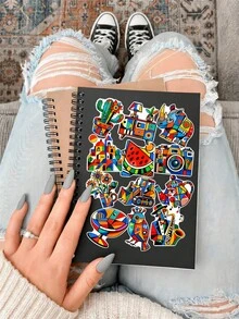 50Pcs Colorful Cubism Art Stickers, Bold Geometric Abstract Decor Supplies, Picasso‑Inspired Multicolor Decals For Journaling, Scrapbooking, Planner DIY Craft Projects - Multicolor - View 2