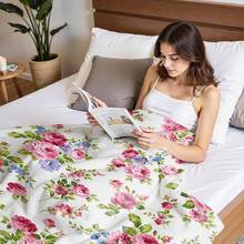 1pc Fresh Pastoral Floral Digital Print Flannel Blanket - Modern Style, Soft Polyester Knitted Fabric Comfortable For All Seasons, Multi-Purpose, Suitable For Sofa, Bed, Travel, Camping, Chair, Gift Blanket - Multicolor - View 7