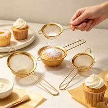 Stainless Steel Handheld Flour Sifter With Handle Fine Mesh Strainer, Multi-Size Baking Filter, Halloween Cake Making, Christmas Dessert Baking, Thanksgiving Snack DIY Tool, Sift Powdered Sugar Flour Cocoa Powder, Kitchen Baking Strainer, Home Cooking Filtration Utensil - Gold - View 2