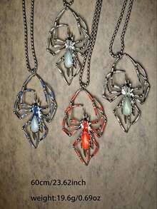 VJS 1pc Glow-In-The-Dark Spider Pendant Necklace, Gothic Punk Style Glowing Animal Design Collarbone Chain, Halloween Dark Aesthetic Jewelry, Unisex - Punk Style Glowing Spider Necklace - View 2