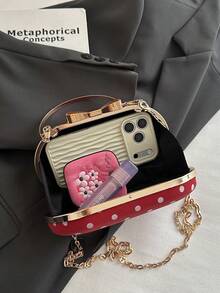 Fashionable Mini Red Bottom White Polka Dot Luxury Metal Chain Portable Women Evening Bag Exquisite Wedding Crossbody Handbag Bow Decor - Red - View 10