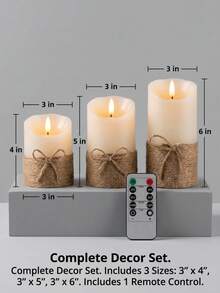 3pcs Hemp Rope Tie Simulated Flame LED Electronic Candle Lights, Remote Control Timer Flickering Flame, Vintage Country Style Desktop Decor, Christmas Holiday Party Wedding Creative Gift - Beveled Hemp Rope - View 6