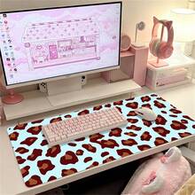 Cute Retro Leopard Pattern Faux Leather Desk Pad, Light Blue Background ...
