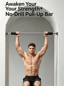 Punch Free Pull Up Bar For Door Frame, Adjustable Length Horizontal Bar, Portable Home Workout Equipment, Anti-Slip Safety Pad, Upper Body Muscle Training Chin-Up Bar - Black - View 6