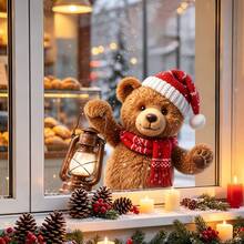 1/2pcs Christmas Window Stickers, PVC Static Cling Removable, Peeking Teddy Bear Glass Window Decals, Suitable For Windows And Doors, Cute Snowy Christmas Window Decor - Multicolor - View 5