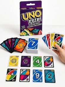 Splendor 1-Box UNO Flip Card Game, Double-Sided Card Deck, Fun Color And Number Matching Flip Action Party Game, Suitable For Family Game Night, Teens And Adults Portable Travel Card Deck, Multi-Player Portable Tabletop Game, Suitable For Parties, Birthdays, Travel - Purple - View 5