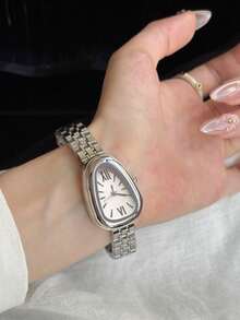 1PC Fashion Women's Quartz Watch, Exquisite Vintage Snake-Shaped Small Dial, With Alloy Steel Band, Vintage British Style, Niche Luxury Fashion Quartz Watch, Suitable For Wearing On Holidays, Parties, Weddings, Back To School, Christmas, Thanksgiving, Halloween, Easter And Other Occasions, The Best Gift For Women. - Silver - View 5