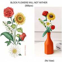Multiple Styles Artificial Flower Bouquet Building Blocks, Home Decor Ornament, Creative Gift For Mother's Day, Birthday, Christmas & Valentine's Day - Model - View 9