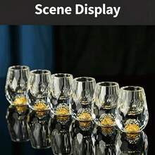 Crystal Liquor Glasses 0.5oz Set, Decorated With 24K Gold Foil Flakes, Handmade Set Suitable For Moutai, Spirits, Drinks Tasting, Gift Box Packaging (Diamond Style - 6pcs Set) - Clear - View 5