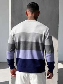 GRDR Men's Round Neck Casual Colorblock Long Sleeve Knit Sweater - Blue - View 10