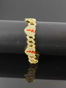 Gold & Silver Broken Heart Full Rhinestone Cuban Link Necklace, European & American Hip Hop Red Resin Heart Broken Rhinestone Thick Chain, Unisex Street Rap Couple Accessory, Holiday Gift - Broken Heart Necklace - View 6