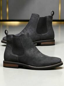 QRLQRL 1 Pair Men's New Retro Elastic PU Upper Rubber Sole Non-Slip Comfortable Casual Ankle Boots - Black - View 4