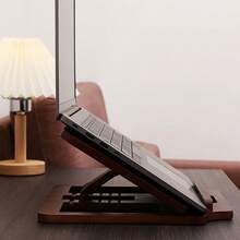 1pc Wooden Multi-Angle Adjustable Laptop Stand - Foldable Multifunctional Solid Wood Computer Lift Stand, Precision Crafted Whole Wood With Rounded Corners To Protect Device, Multi-Angle Free Adjustment To Relieve Neck Strain, Hollow Design For Heat Dissipation, Suitable For Study Desk, Bedroom Desk, Office Desktop, Rental Simple Workstation - Multicolor - View 3