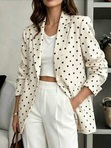 Women's Fashion Polka Dot Blazer, Long Sleeve Button Front Regular Fit Woven Jacket, Autumn/Winter Style - Apricot - View 4