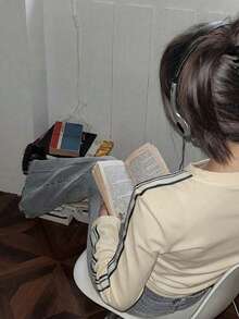 女款早秋新款條紋短版修身長袖T恤 - 杏色 - 查看 3