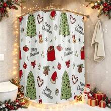 1pc Christmas Tree Shower Curtain, Vintage Design, Waterproof Bath Curtain, Suitable For Bathtub Divider, Bathroom Decor & Accessories, Home Decoration Gift, Comes With 12 Hooks - Multicolor - View 6
