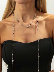 1pc Minimalist Versatile Ins Style Creative Long Twisted Chain Necklace Jewelry, Personalized Multi-Use Wrapped Knotted Round Bead Pendant Neck Chain Suitable For Women Daily Wear, Vacation And Party - Silver - View 2